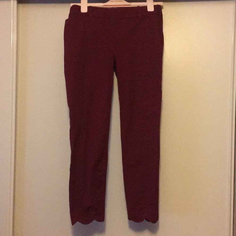 J Crew Burgundy Pants with Scalloped Hems - Size 2
